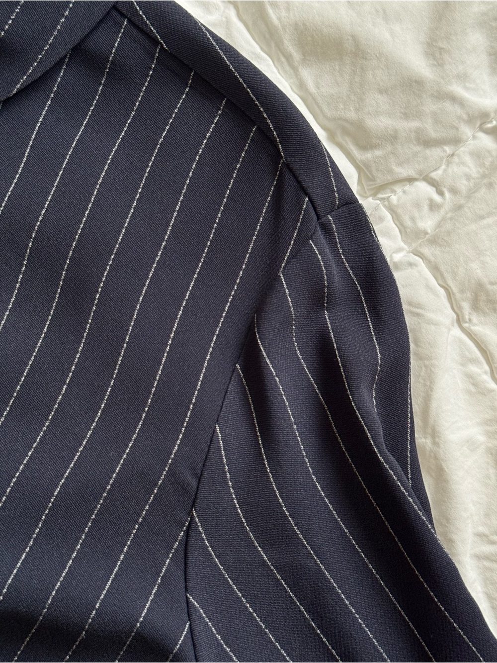 La Ligne Navy Pinstripe Opened Back Shirt, Size XS - Picture 10 of 11